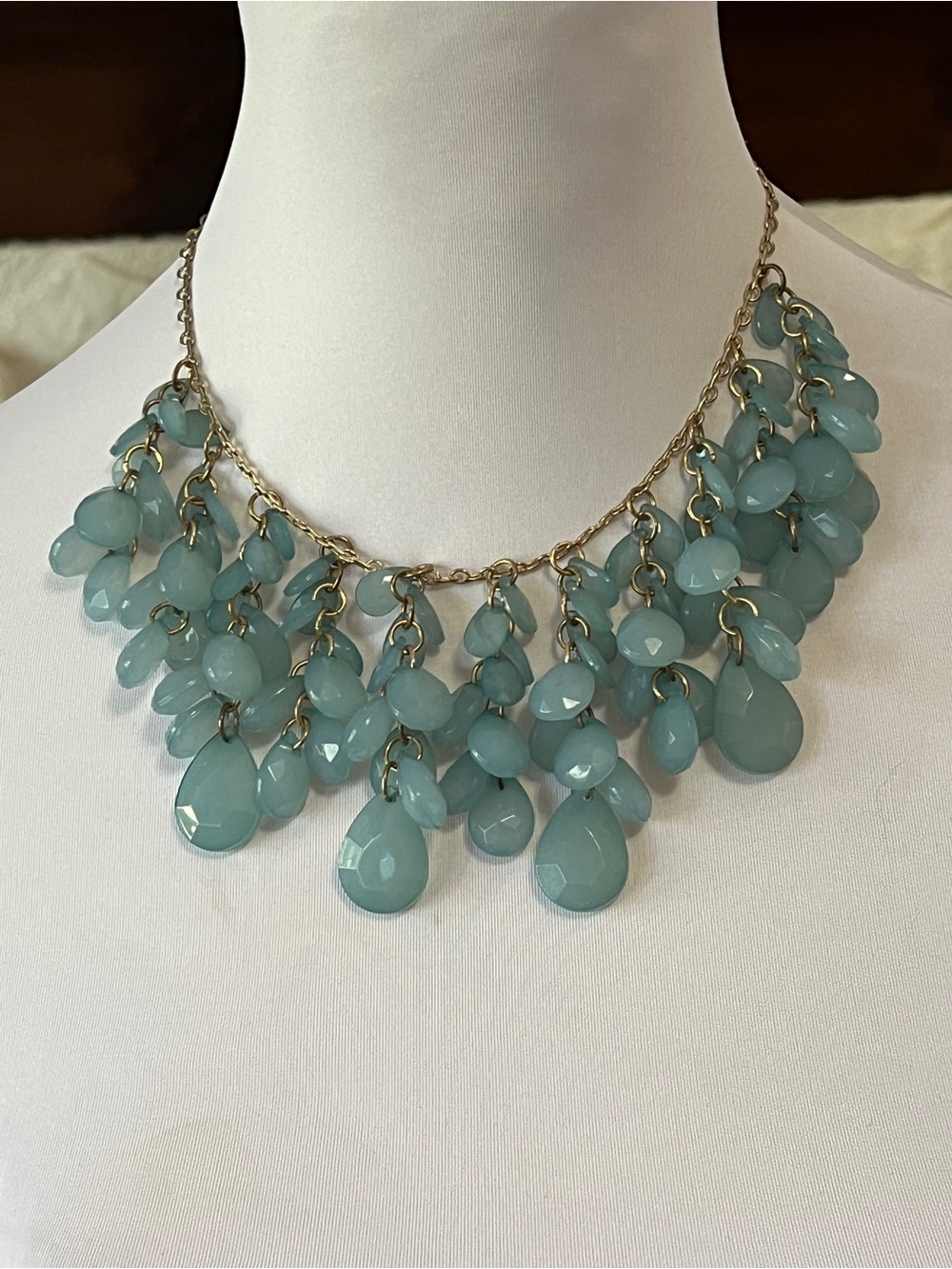 Natasha Soft Blue Cascading Bib Teardrop Cluster Necklace